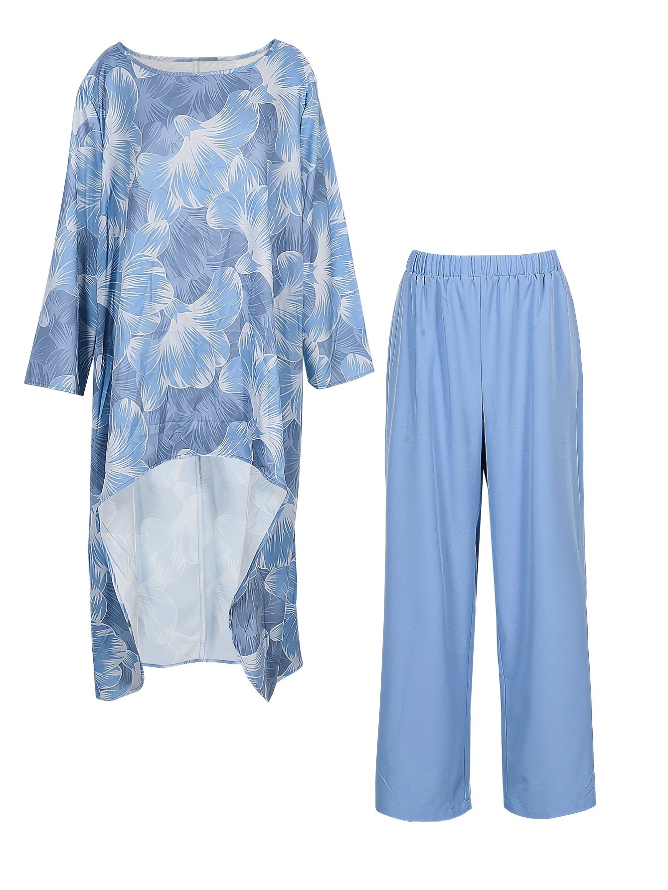 Floral Print Tunic Top & Wide Leg Pants Set
