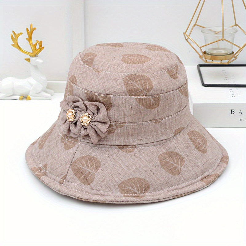 Printed Bucket Hat Flower Decor Sunscreen Basin Hat Foldable Beach Hats