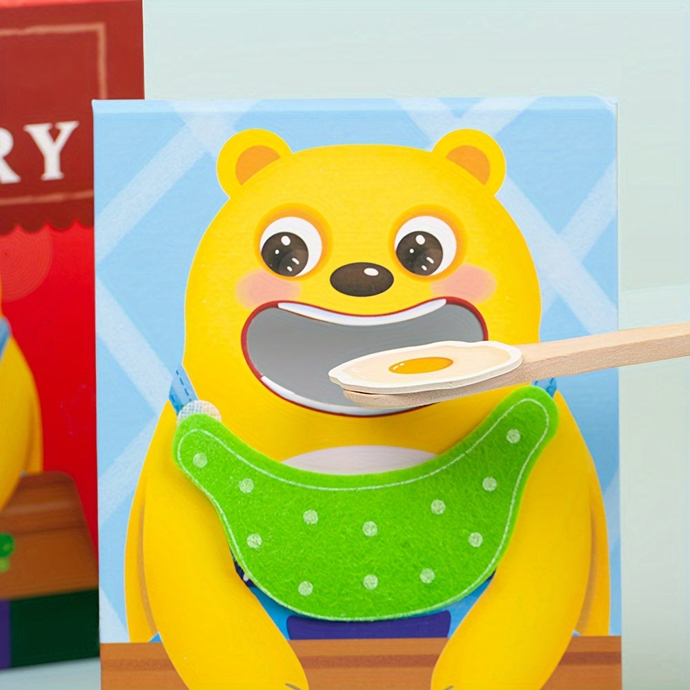 KIZH Wooden Bear Feeding Game Fun Early Learning Toy for Youngsters