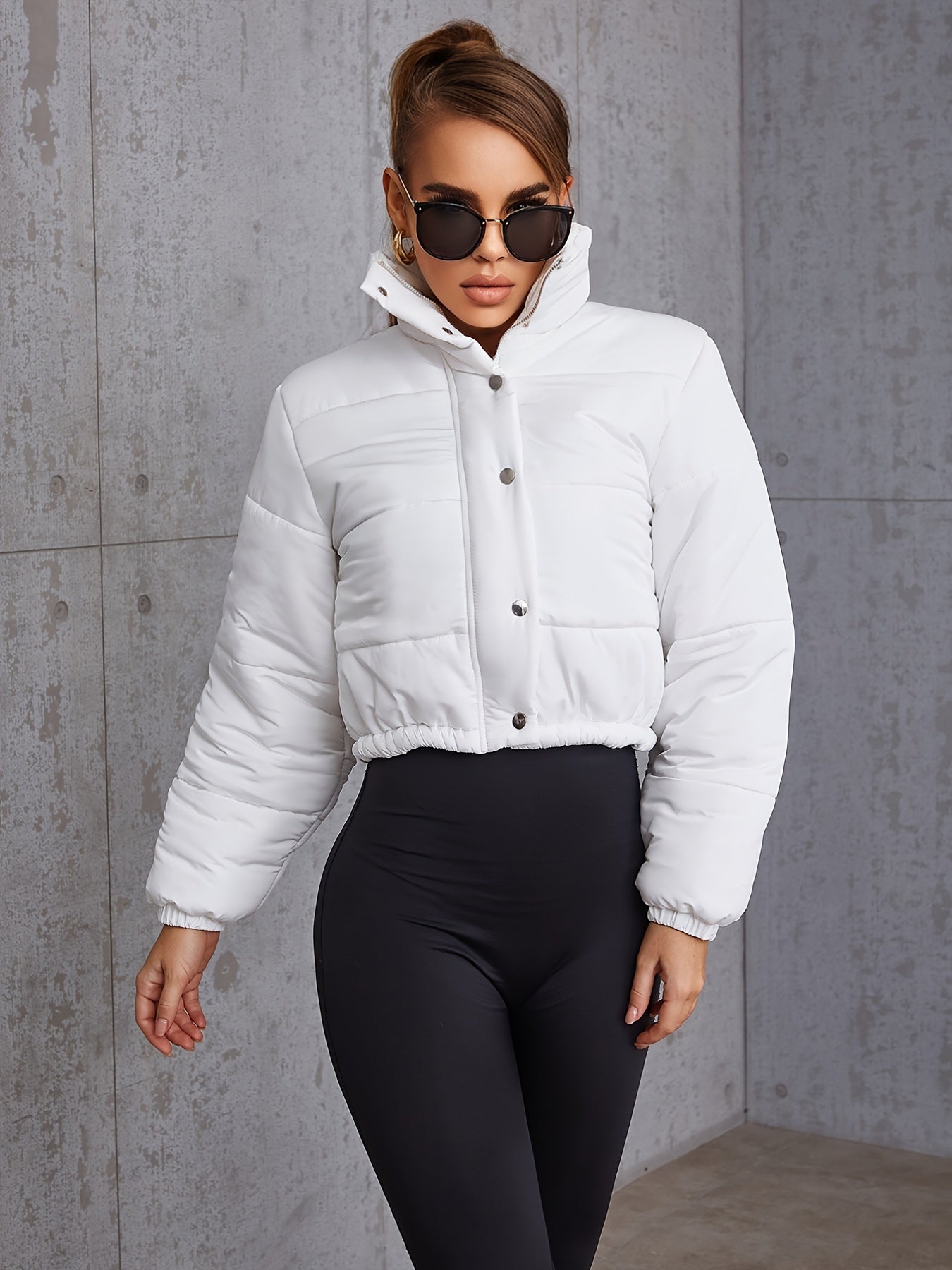 Button Front Zip Up Padded Coat Winter Outerwear