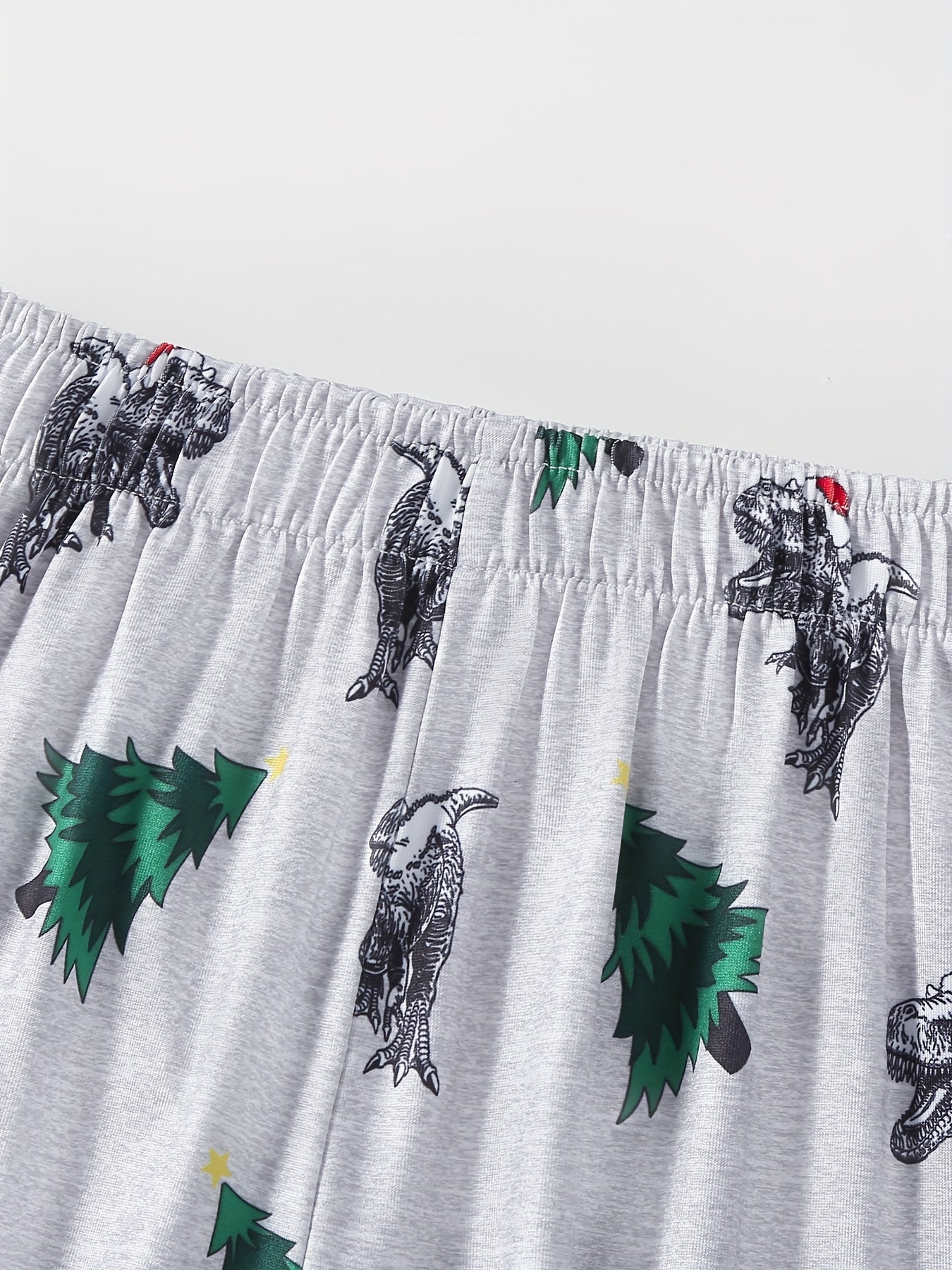 Boys 2pcs Dino & Xmas Tree Print Pajama Set Long Sleeve Top & Pants