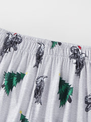 Boys 2pcs Dino & Xmas Tree Print Pajama Set Long Sleeve Top & Pants