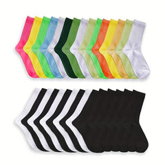 30 Pairs Women's Solid Crew Socks Comfy Breathable Mid Tube Stockings