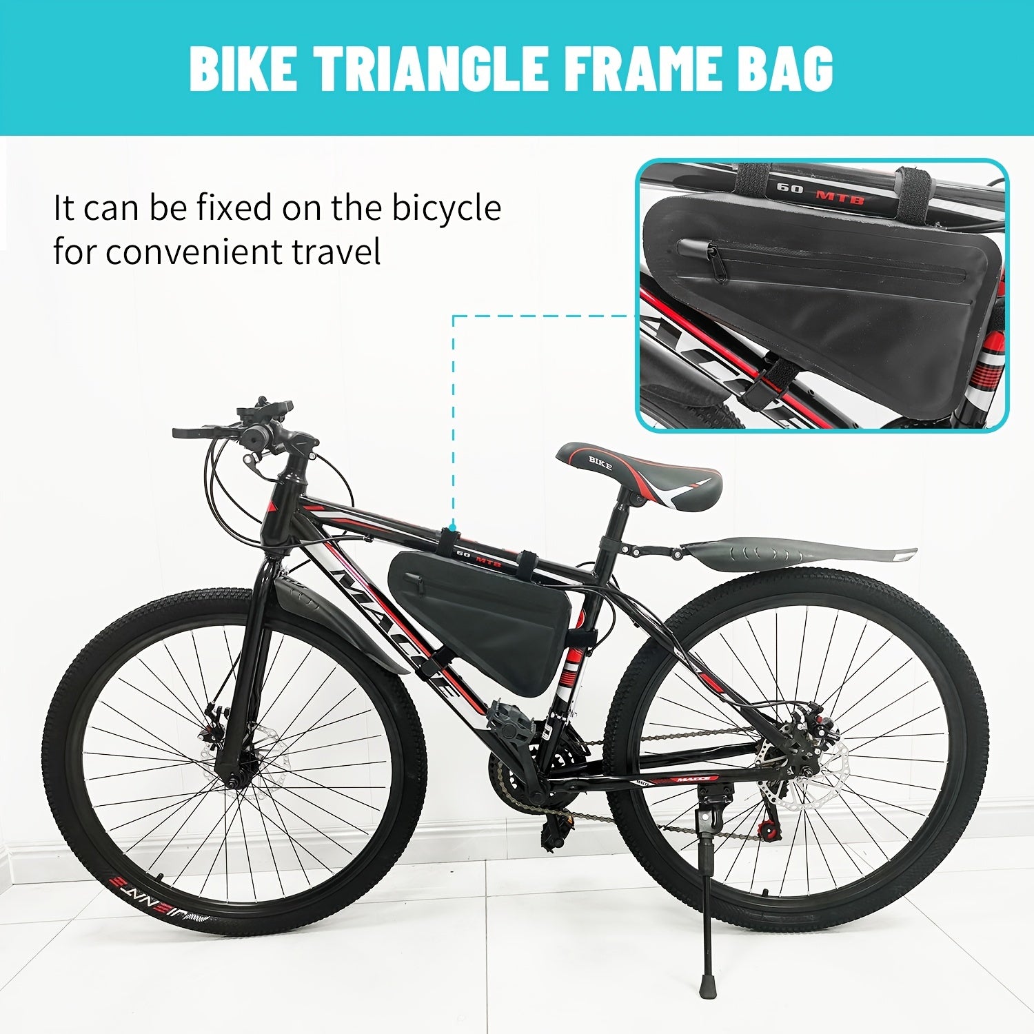 Bike Frame Storage Bag Reflective Triangle Water Resistant Under Seat Pouch