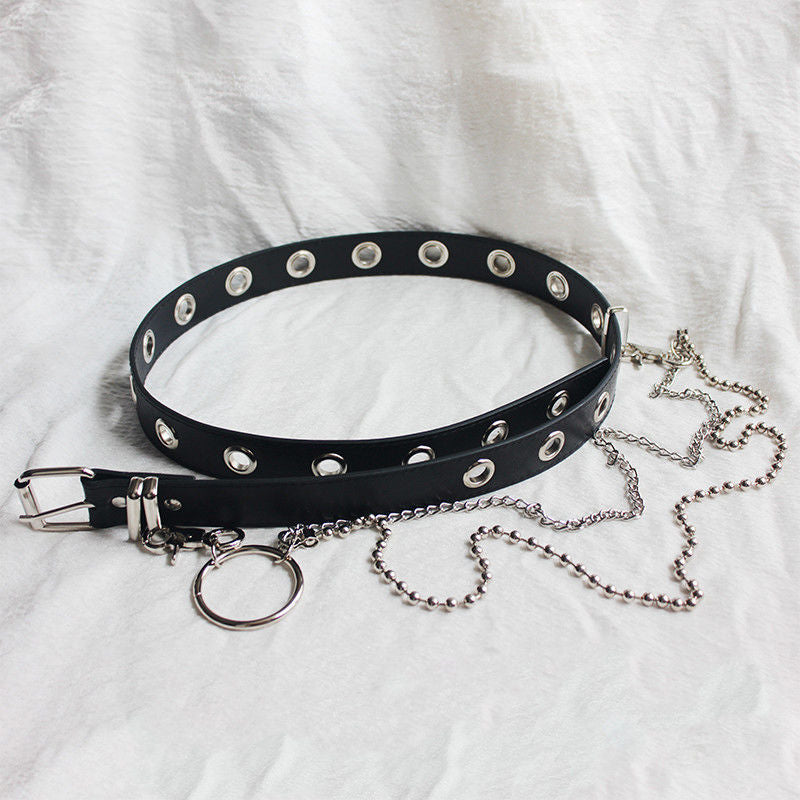 Punk Style Leather Belt Unisex Personality Hip Hop Chain Young Student Belt