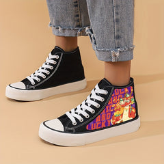 Dragon Pattern Skate Shoes High Top Girls Sneaker Lace Up