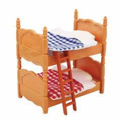 Stomle Family Dollhouse Bunk Bed Set - Cozy Orange Wooden Frame with Red Canopy