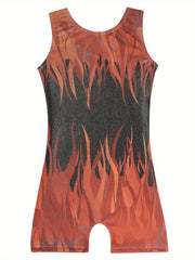 Flame Graphic Gymnastics Suit Ballet Leotard