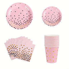 16pcs Pink/Gold Party Supplies Disposable Dinnerware Set for Birthday Baby Showe