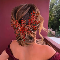 Red Rhinestone Bridal Hair Accessory Wedding & Halloween Party Hairpiece