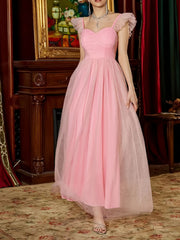 Mesh Ruffle Trim Maxi Bridesmaid Cami Dress