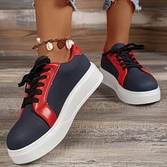 Women's Round Toe Low Board Shoes Anti slip Flats Lace up Sneakers