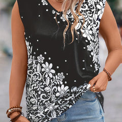 Colorblock Floral Print V Neck Tank Top