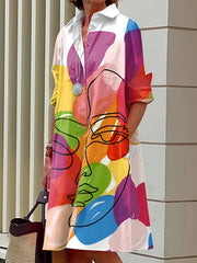 Abstract Face Print Shirt Dress