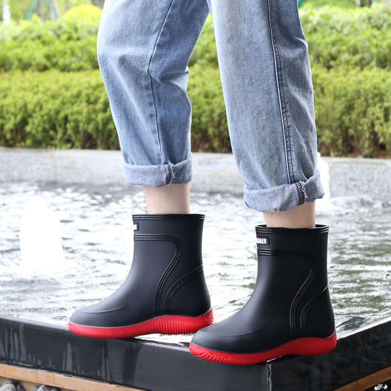 Men's Waterproof High Top Rain Boots Non-Slip Soft Insole