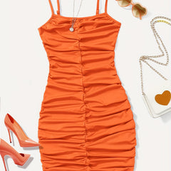 Sexy Summer Dress Women's Plus Solid Ruched Cami Dress