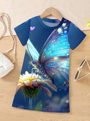 Butterfly Graphic Short Sleeve Dress for Girls