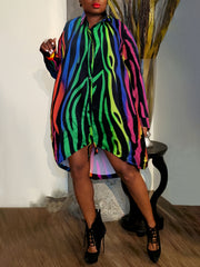 Ombre Stripe Long Sleeve Shirt Dress