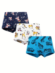 3pcs Boy's Boxer Briefs Cartoon Animal Print Elastic Waist Shorts