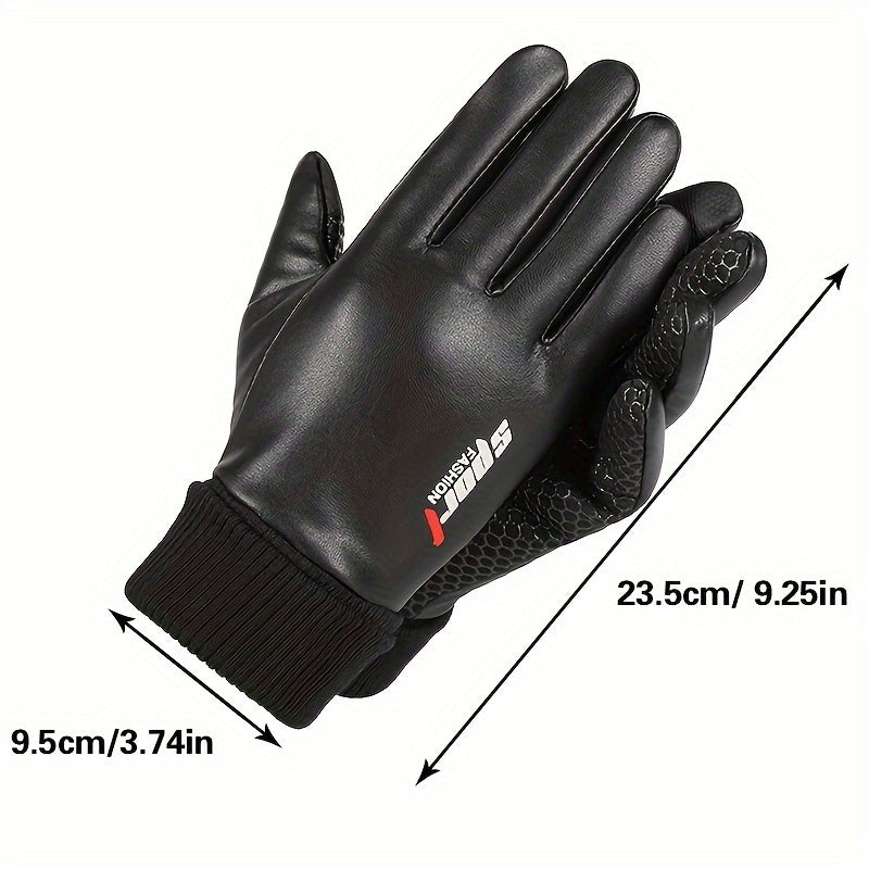 Non slip Winter Cycling Gloves Waterproof Touch Screen PU Leather