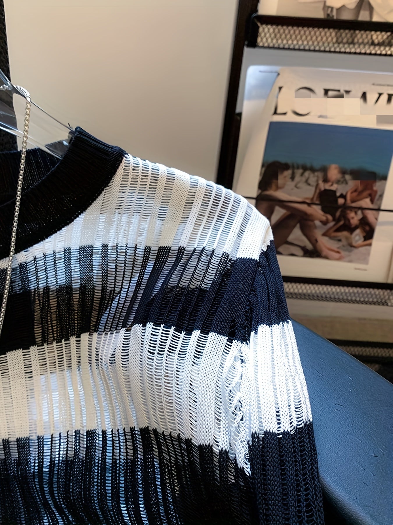 Striped Crew Neck Sweater Long Sleeve for Women's Spring & Fall