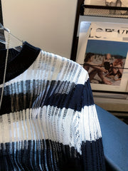 Striped Crew Neck Sweater Long Sleeve for Women's Spring & Fall