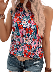 Floral Print One Shoulder Top Tie Strap Sleeveless Summer Blouse
