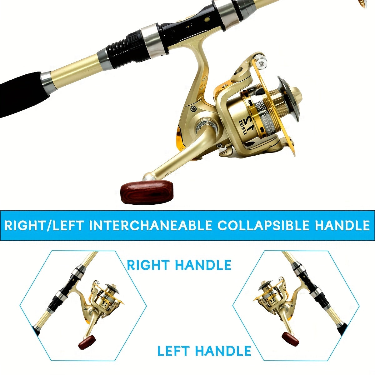 8M Golden Fishing Rod And Spinning Reel Set with Storage Bag