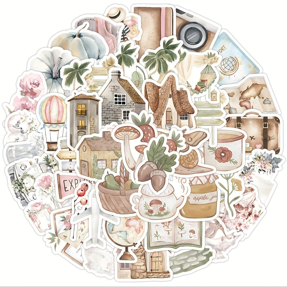 60pcs Vintage Waterproof Stickers for Water Bottle Laptop Scrapbook Journaling