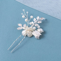 2pcs Leaf Faux Pearl Crystal Hairpin for Wedding Bridal Hair Access