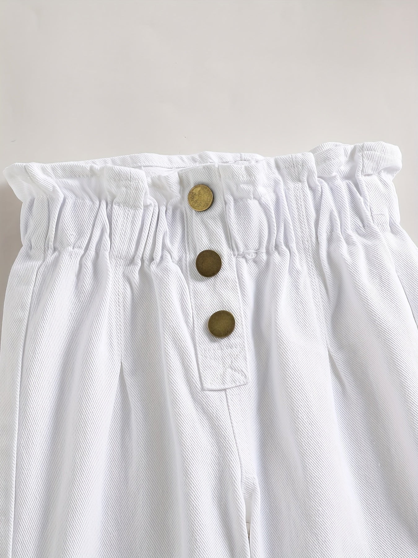 Girls Ruffle Paperbag Waist Straight Leg Pants High Waist Button Trousers