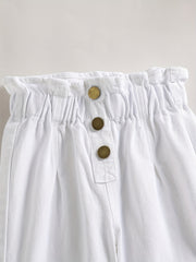 Girls Ruffle Paperbag Waist Straight Leg Pants High Waist Button Trousers