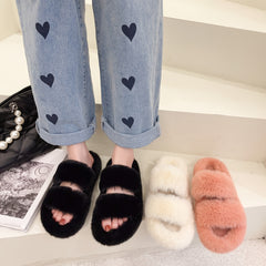 Women's Cozy Open Toe Slippers Warm Fuzzy Fluffy Non-slip Flat Shoes