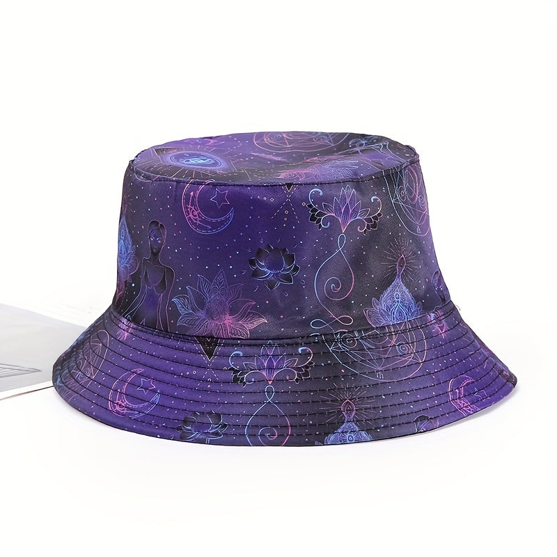 Purple Flower Print Bucket Hat Lightweight Sun Shade Fisherman Cap Women
