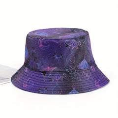 Purple Flower Print Bucket Hat Lightweight Sun Shade Fisherman Cap Women