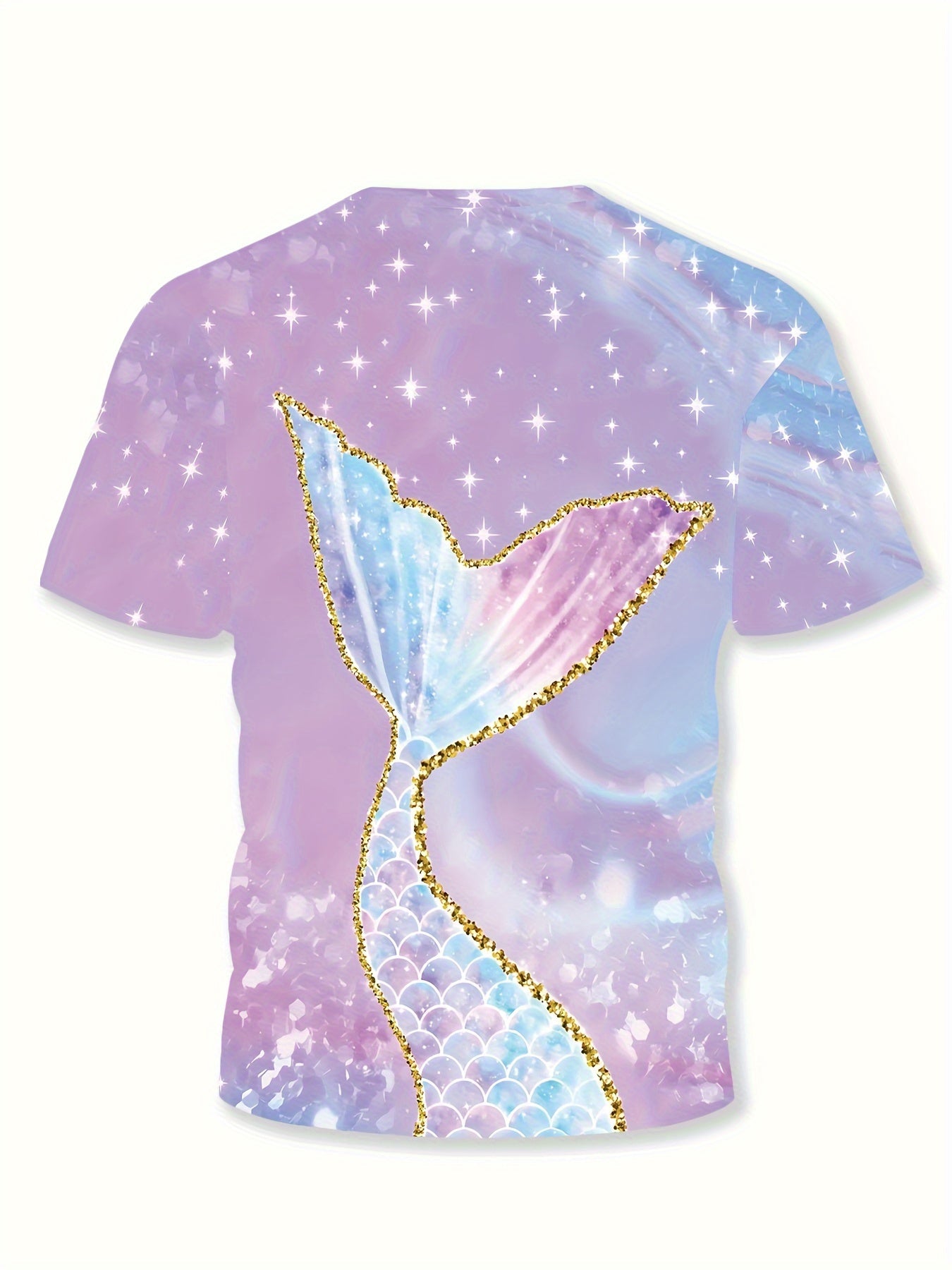 Mermaid Tail Print Short Sleeve T-shirt Kids Summer Sports Gift