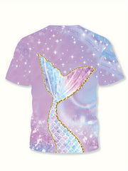 Mermaid Tail Print Short Sleeve T-shirt Kids Summer Sports Gift
