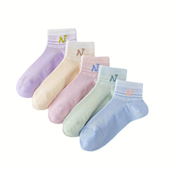 5 Pairs Letter Print Sports Short Socks Women's Stockings