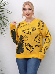Dinosaur Jacquard Sweater Women's Plus Pullover