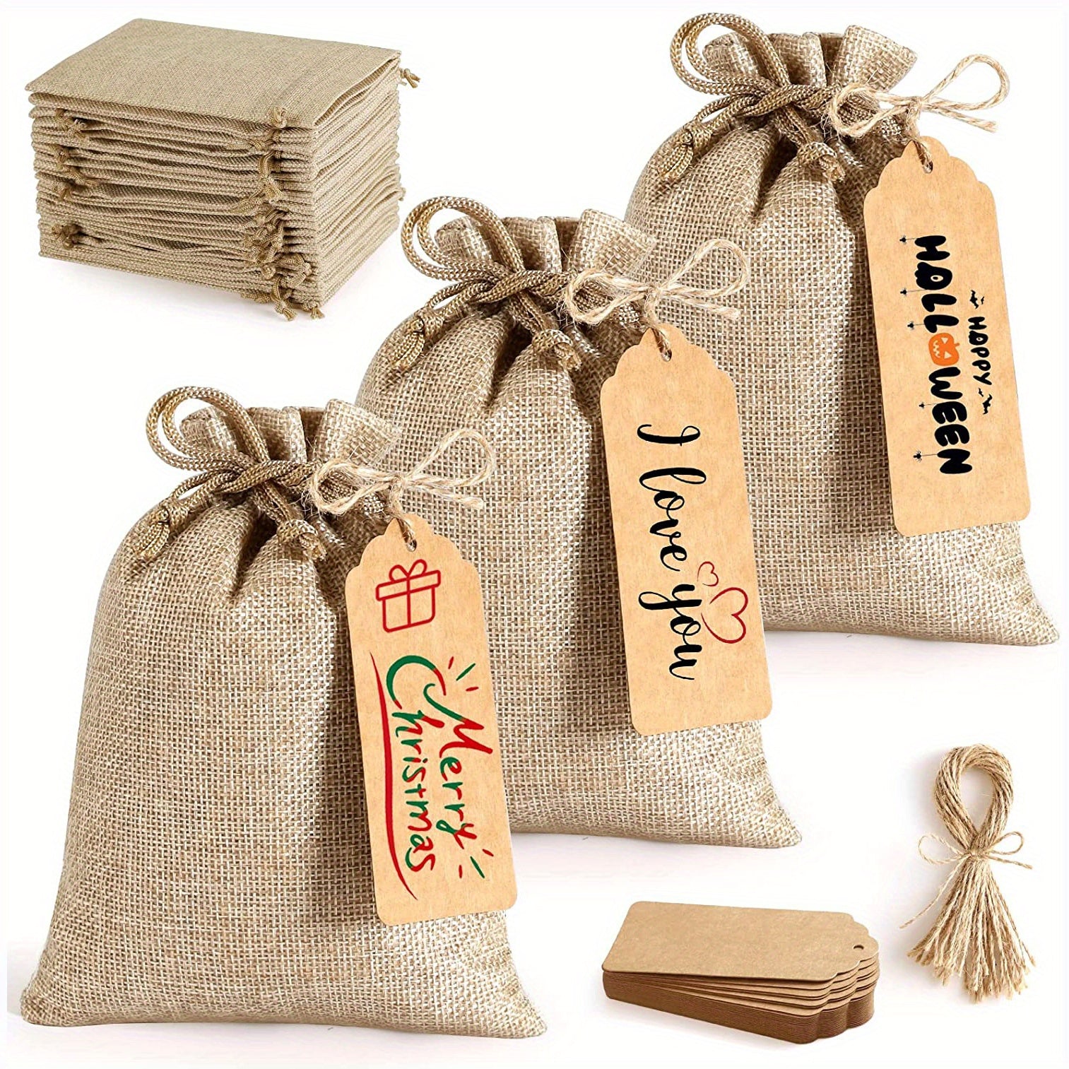25 Reusable Burlap Gift Bags w/ Drawstring Small Party Bags Foldable Versatile