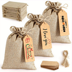 25 Reusable Burlap Gift Bags w/ Drawstring Small Party Bags Foldable Versatile