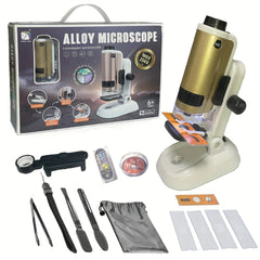 Science Horse 16pcs Portable Microscope Kit with 250x Magnification