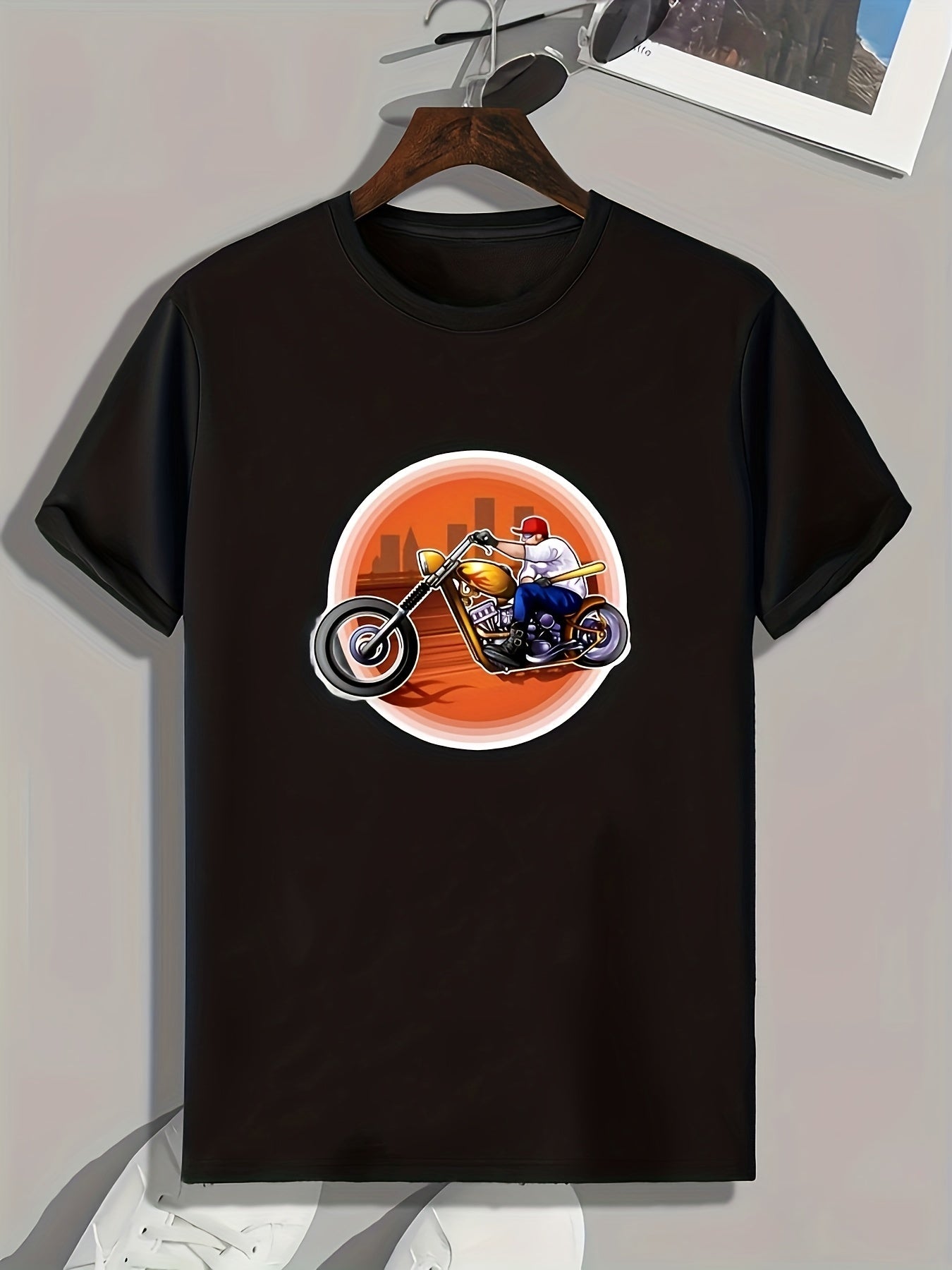 Biker Pattern Men's Print Sports T-shirt for Fitness Activities
