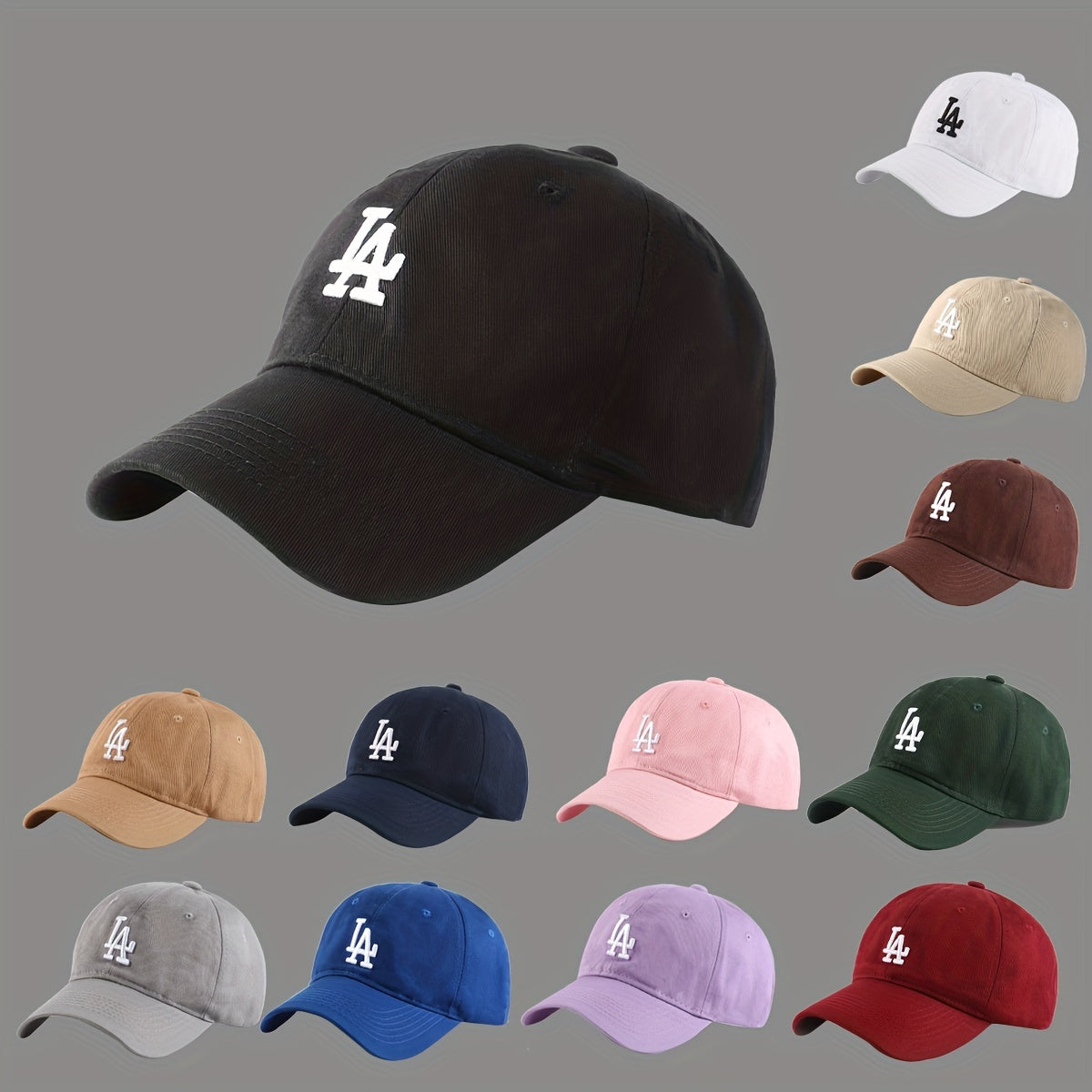 LA Embroidery Stylish Baseball Cap Solid Couple Casual Dad Hat Unisex