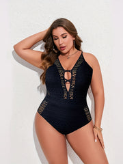 Lace Deep V Neck One Piece Swimsuit