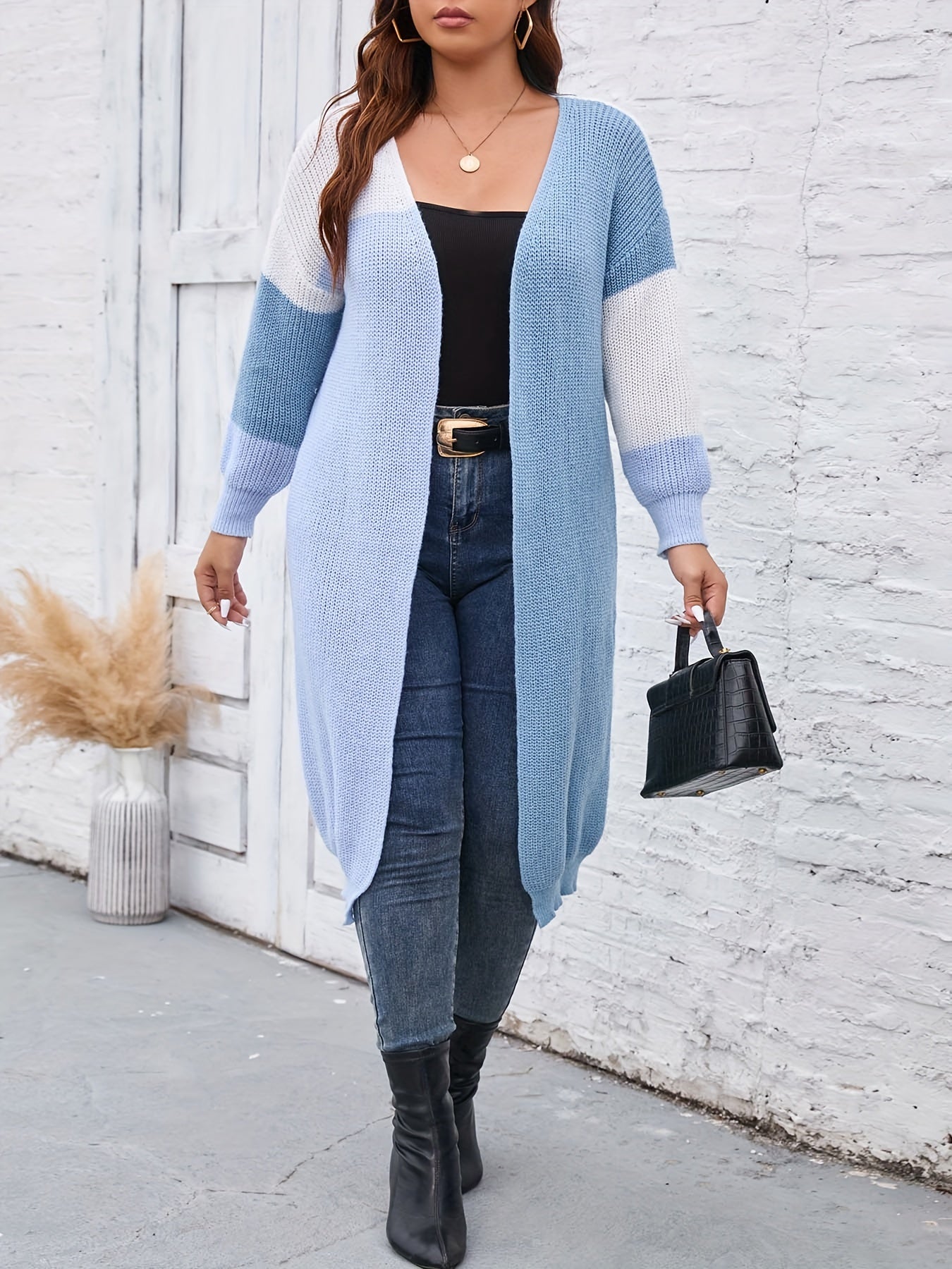 Colorblock Long Sleeve V Neck Cardigan