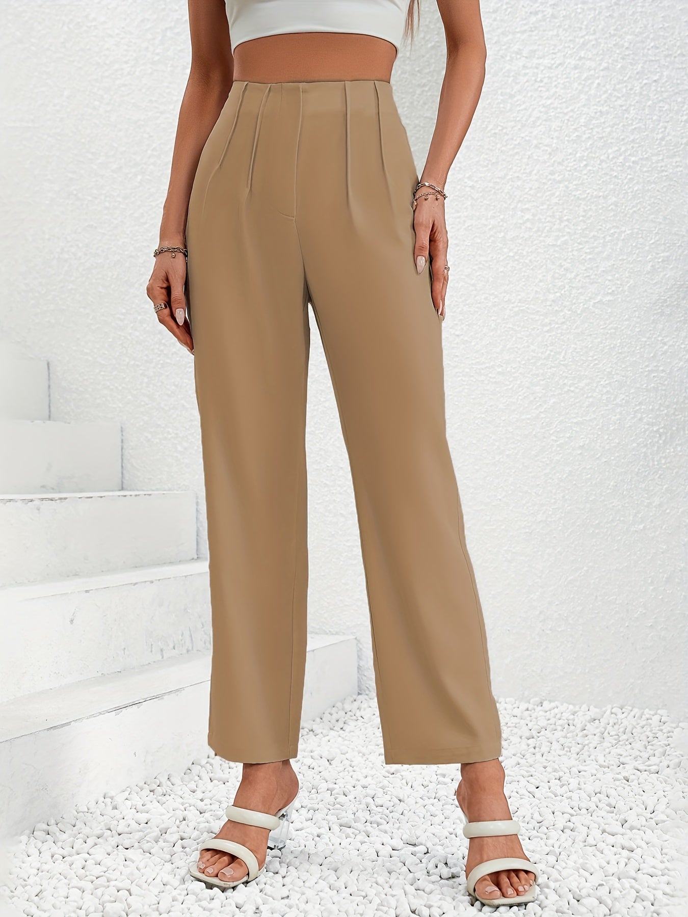 Ruched Wide Leg Pants High Waist Solid Work Office Pants