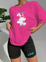 Elephant Print Lounge Set Short Sleeve Crew Neck Top & Elastic Waistband Shorts
