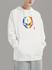 Men's Casual Alien Print Hooded Sweatshirt Long Sleeve Drawstrings