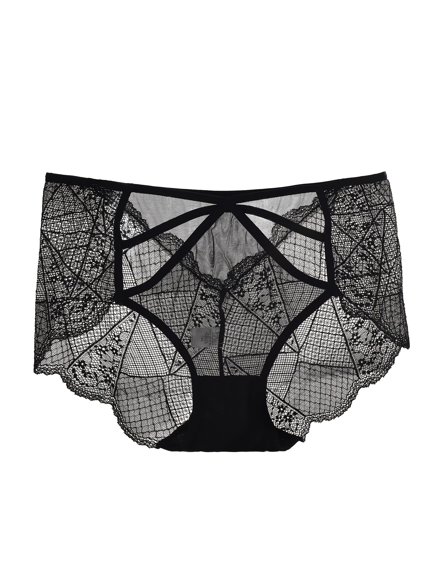 3pk Plus Size Lace Mid Waist Semi Sheer Panties